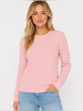 Lauren Ralph Lauren Pink Cable Knit Sweater XL 100% Cotton Crewneck Logo